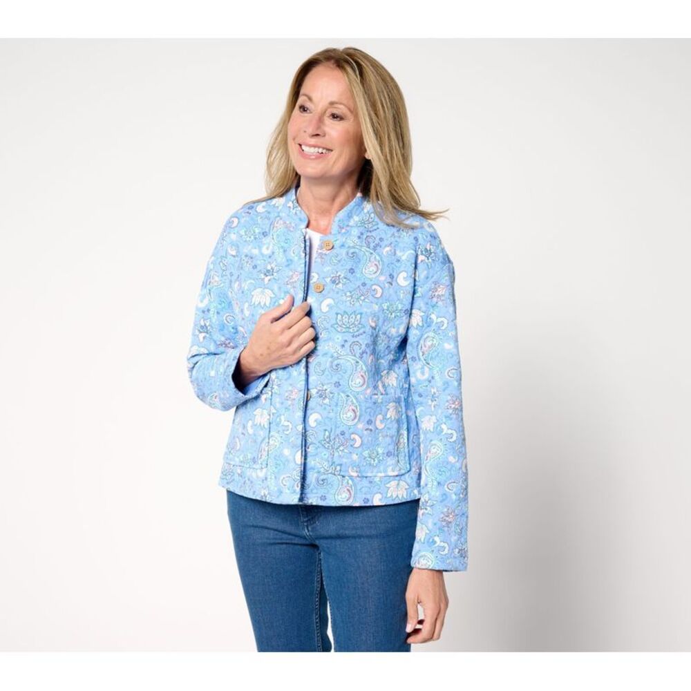 Muk Luks Women's Jacket Sz L Quilted Floral Topper Blue A698300